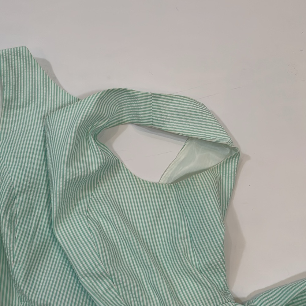 Lauren James Seersucker Dress Aqua Size S Deep V Back Delicate - Picture 14 of 14